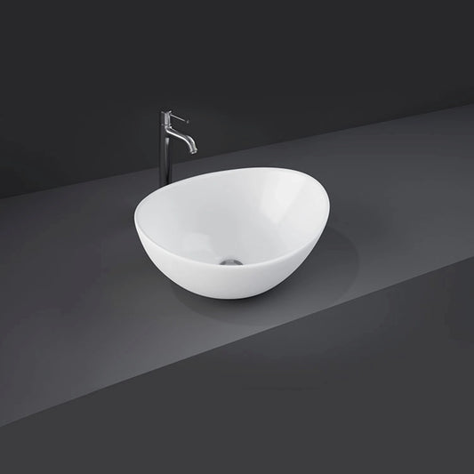 RAK-REEMA OC161AWHA 39cm oval countertop washbasin in a smooth Alpine White ceramic finish.