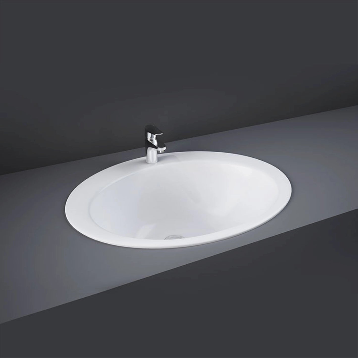 RAK-JESSICA OC37AWHA 53cm round drop-in washbasin in high-gloss Alpine White ceramic with a single tap hole.