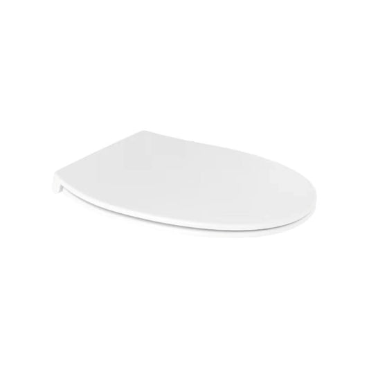 RAK Ceramics Karla Deluxe white toilet seat cover made from high-quality ABS, showcasing its wrap-over design and quick-release hinge system.