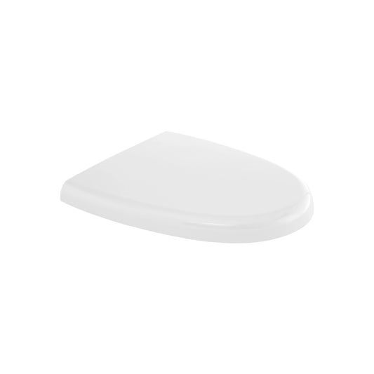 RAK Ceramics Venice DLX wrap-over toilet seat and cover in a glossy white finish, showcasing its sturdy construction and classic rounded profile.