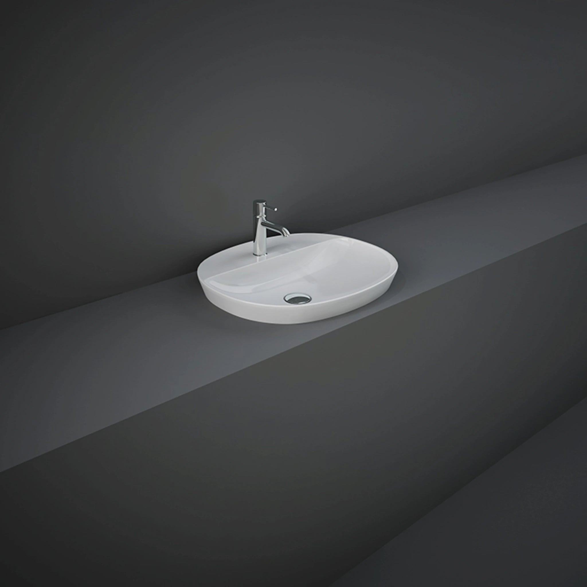 RAK-VARIANT VARDI25001AWHA 50cm oval drop-in washbasin in Alpine White ceramic with a single pre-drilled tap hole.