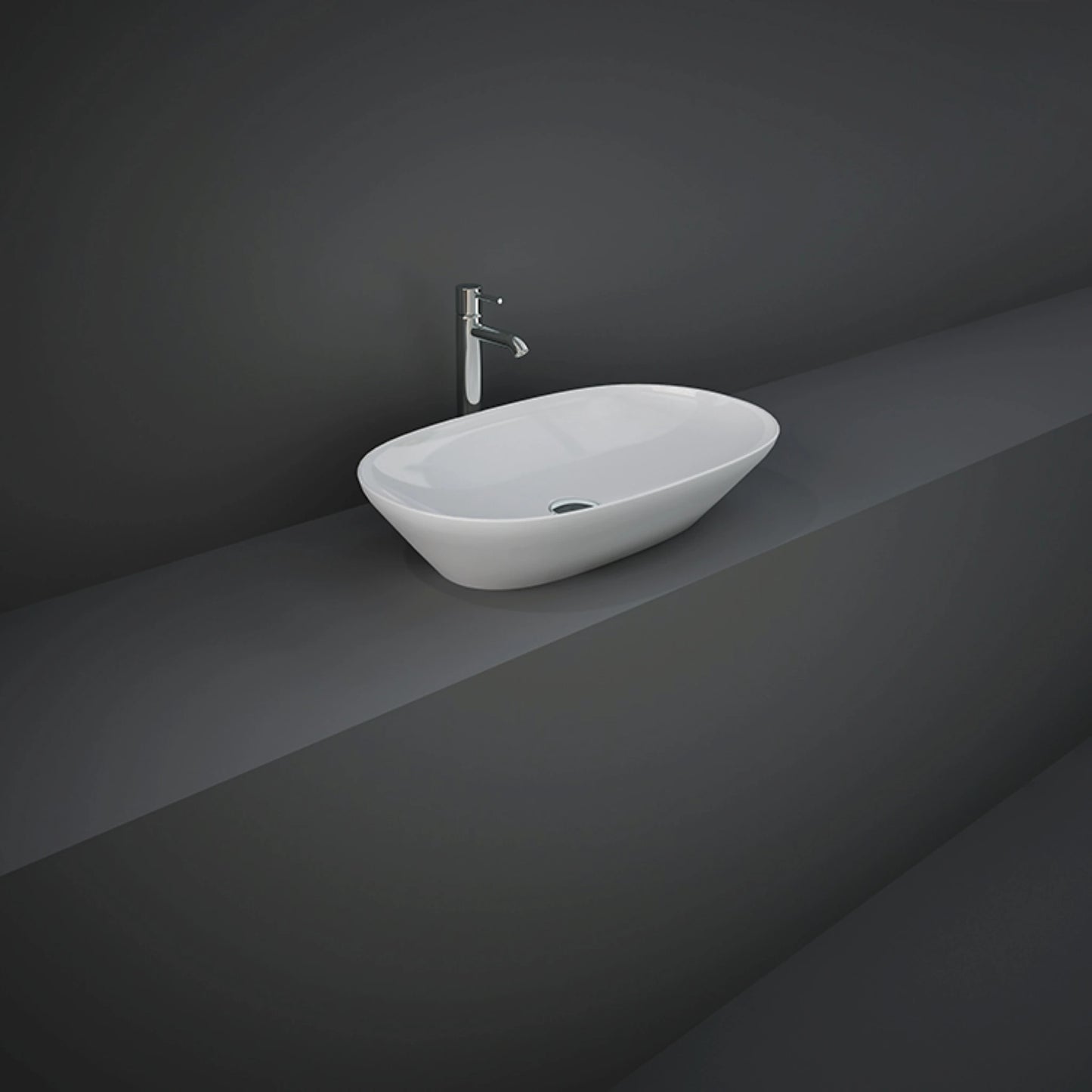 RAK-VARIANT VARCT36000AWHA 60cm oval elongated countertop washbasin in high-gloss Alpine White ceramic.