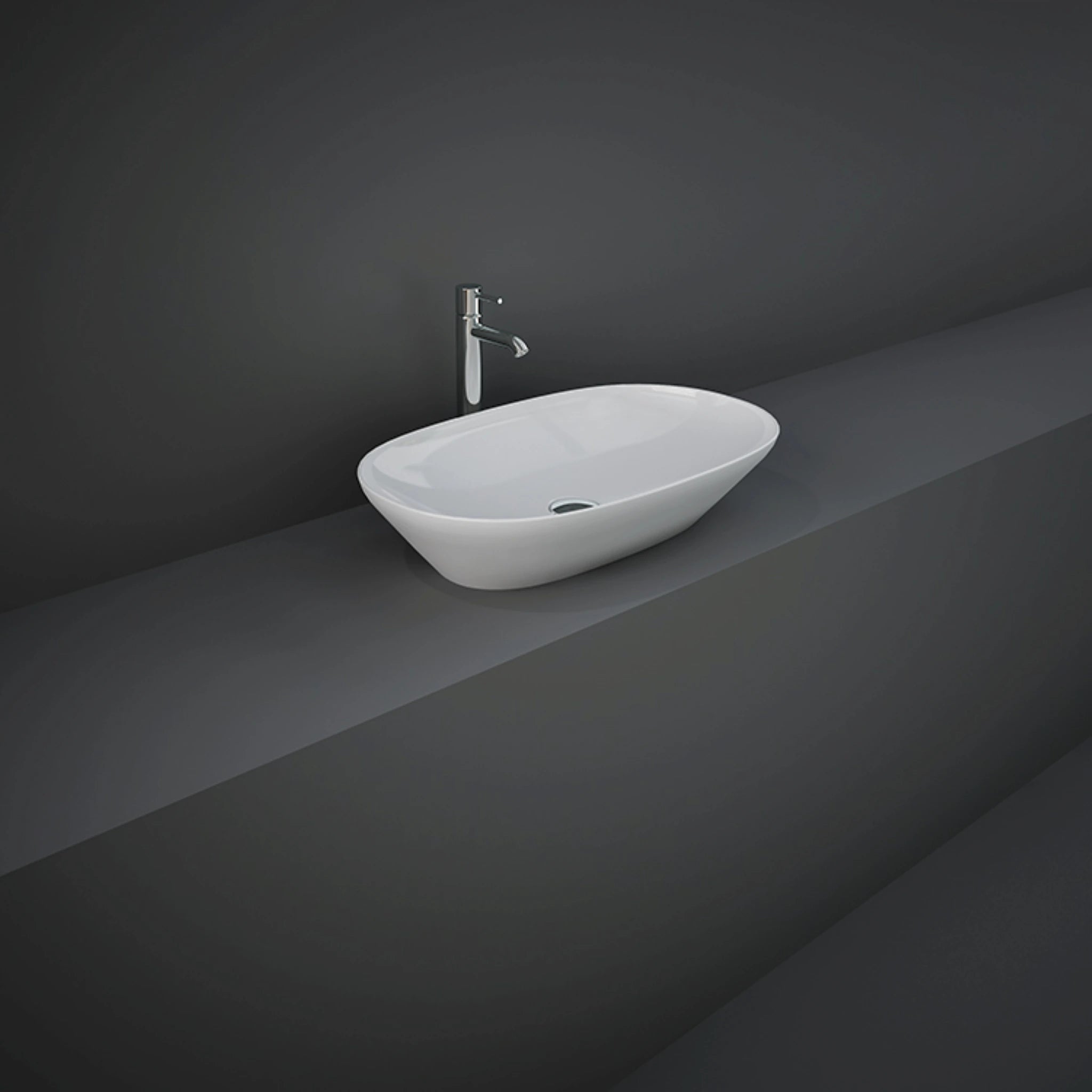 RAK-VARIANT VARCT36000AWHA 60cm oval elongated countertop washbasin in high-gloss Alpine White ceramic.