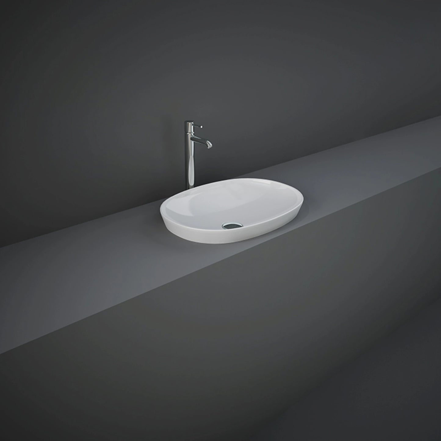 RAK-VARIANT VARDI25000AWHA 50x36cm oval drop-in washbasin in a high-gloss Alpine White ceramic finish.