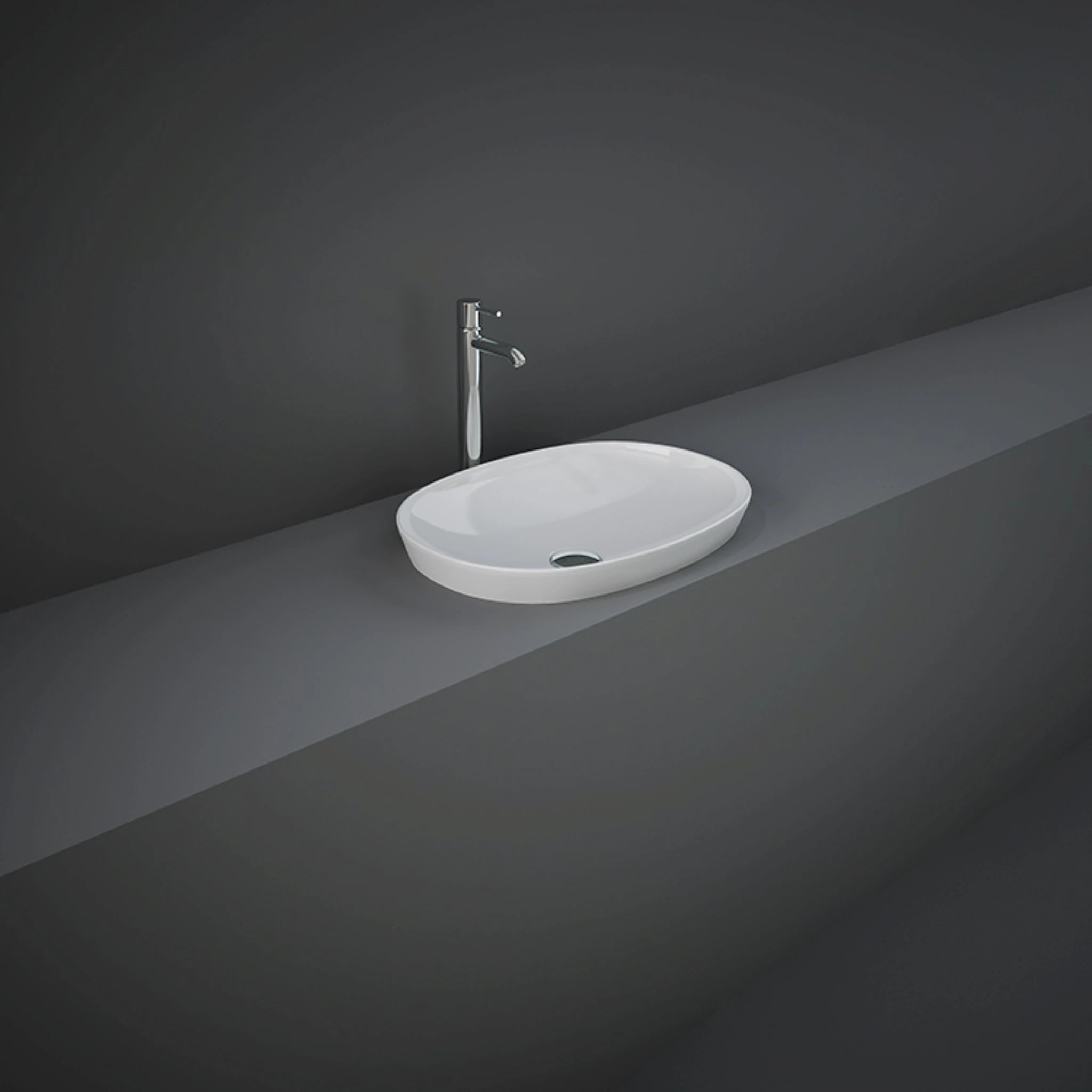 RAK-VARIANT VARDI25000AWHA 50x36cm oval drop-in washbasin in a high-gloss Alpine White ceramic finish.