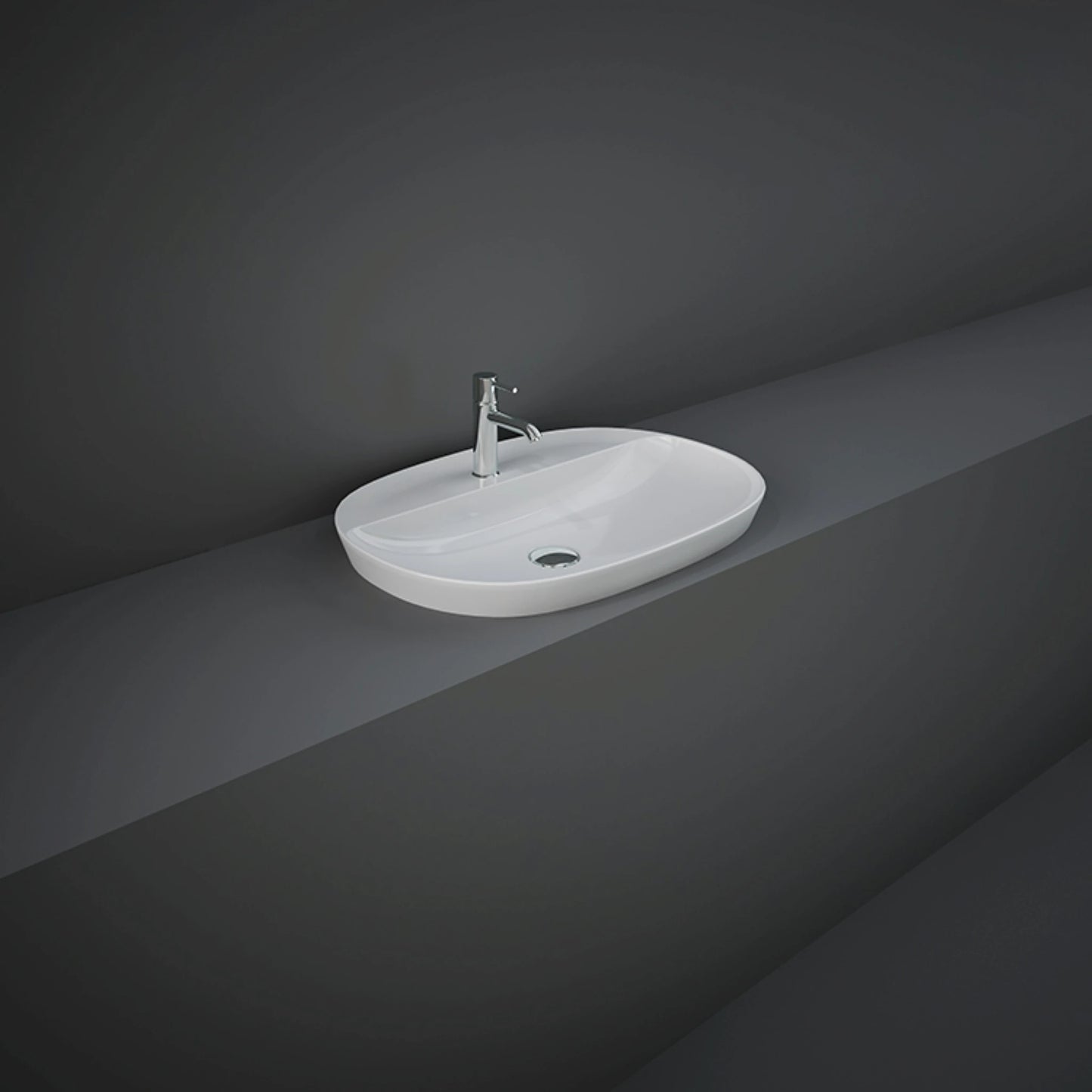 RAK-VARIANT VARDI36001AWHA 60x42cm oval drop-in washbasin in Alpine White ceramic with one tap hole.
