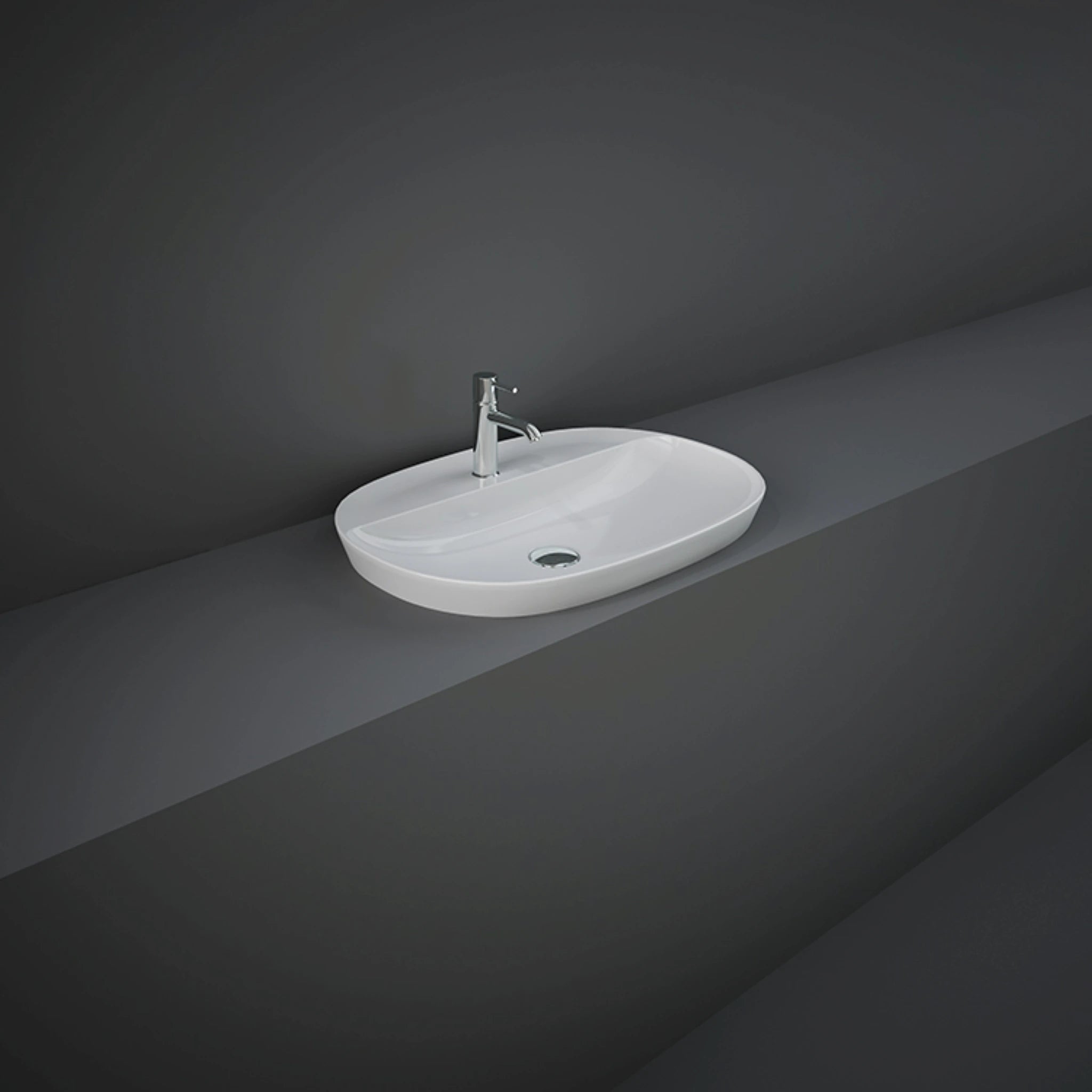 RAK-VARIANT VARDI36001AWHA 60x42cm oval drop-in washbasin in Alpine White ceramic with one tap hole.
