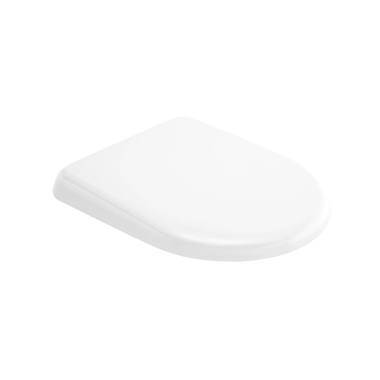 RAK Ceramics Jumeirah Deluxe series oval-shaped white ABS toilet seat cover, viewed from above, highlighting its sleek and ergonomic design.