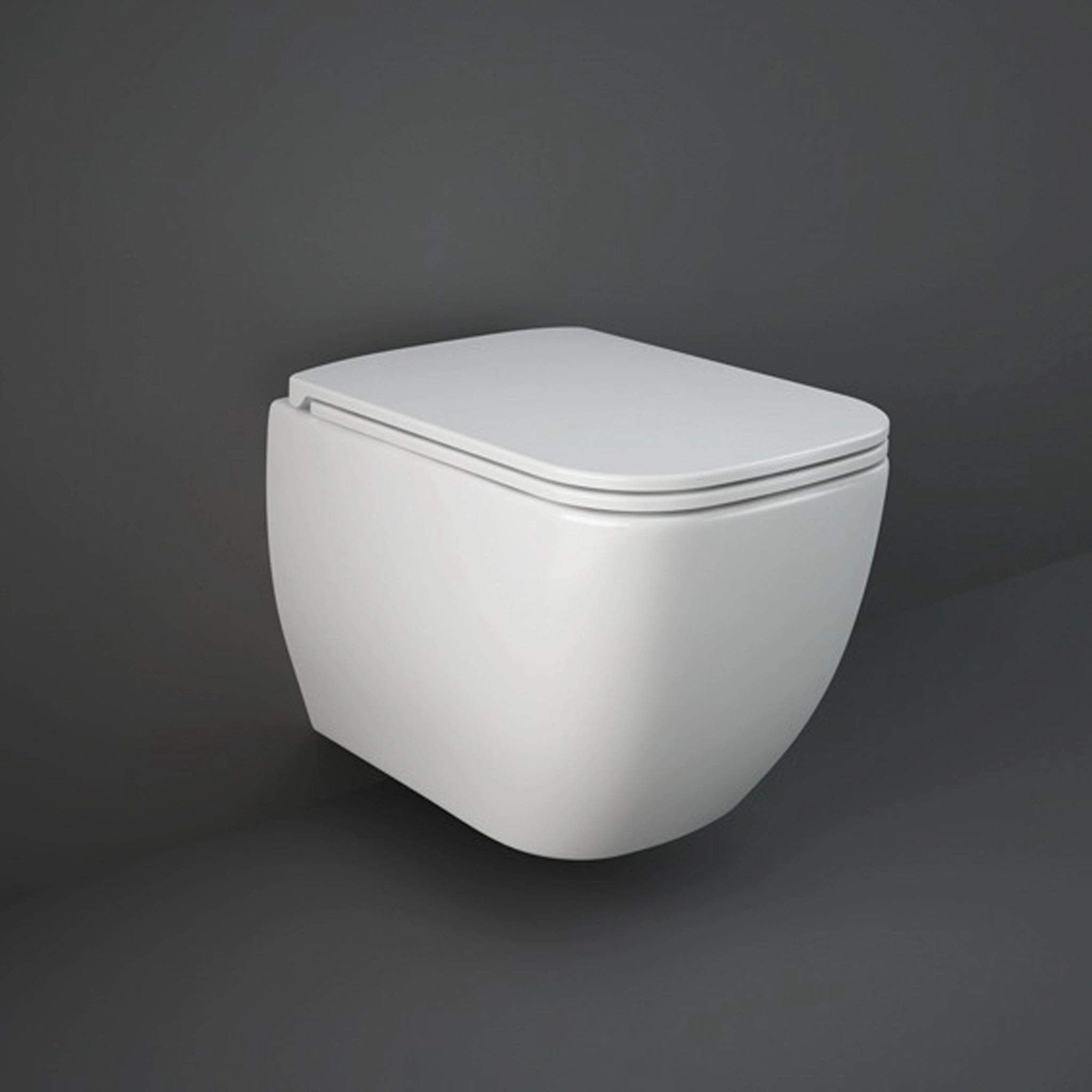 RAK Ceramics Metropolitan wall-hung water closet pan in Alpine White (MP12AWHA) featuring a sleek rounded rectangle bowl and modern floating design.