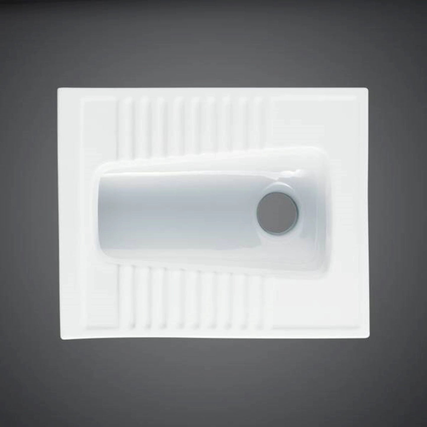 RAK Ceramics Alpine White Asian squatting pan (OC01AWHA) with a rectangular bowl design and integrated anti-slip foot treads.