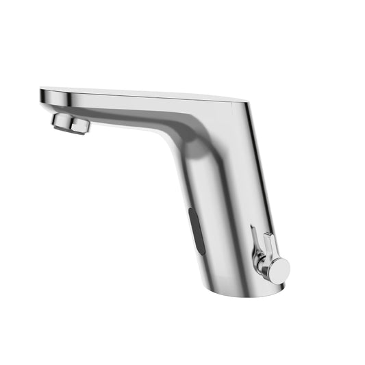 Sanitar ALBA-SWB automatic sensor washbasin mixer with a sleek chrome finish, touchless brass body, and a modern fixed spout for hygienic water control.