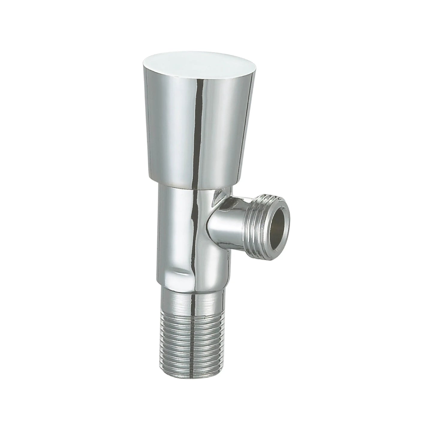 Sanitar SANI-014 angle valve in polished chrome, featuring a sleek cylindrical single-lever handle for precise water control.