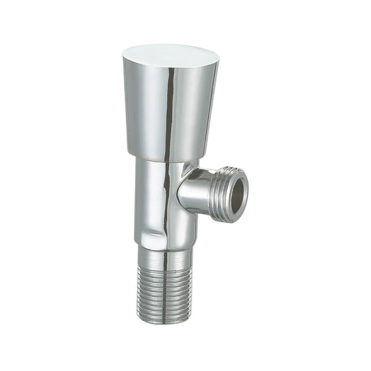 Sanitar SANI-014 angle valve in polished chrome, featuring a sleek cylindrical single-lever handle for precise water control.