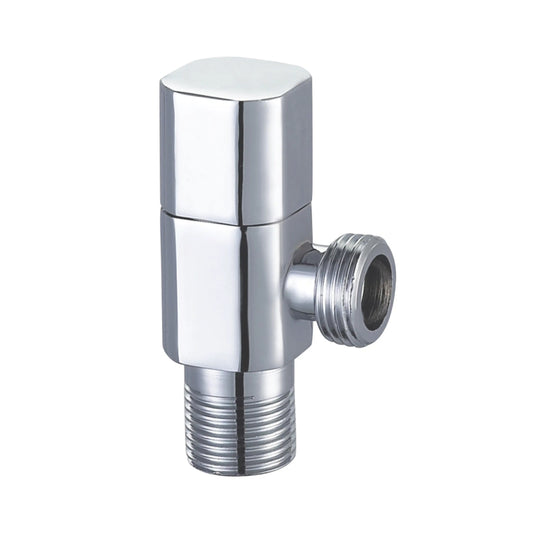 Sanitar SANI-015 brass angle valve in polished chrome, featuring a modern square-style turn-handle for precise water control.