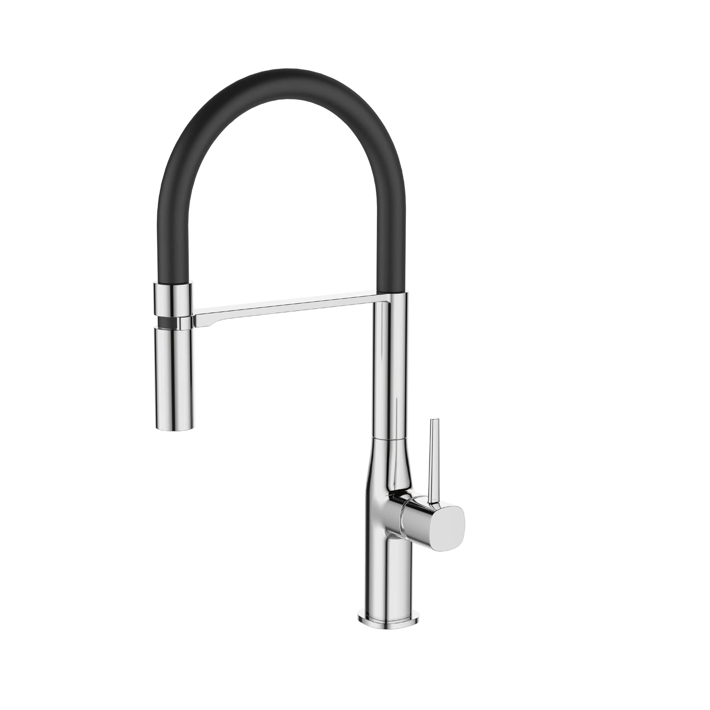 Sanitar Arpino-KM brass kitchen sink mixer with a polished chrome finish, high-arc swivel spout, and modern single-lever handle.