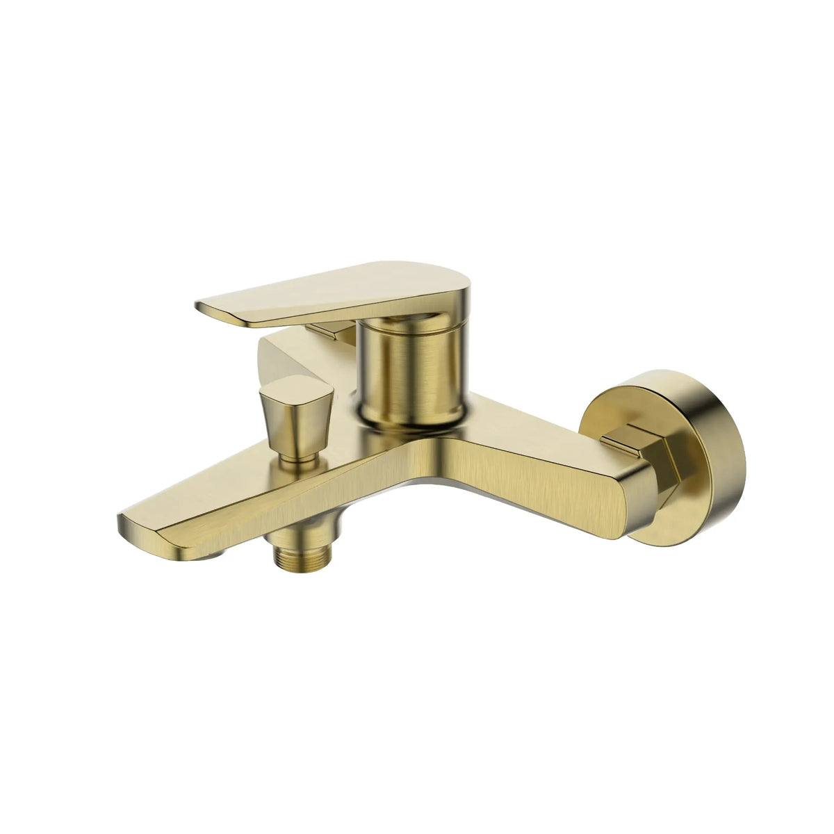 Sanitar ATRI-BM BGD wall-mounted brass bath mixer with a brushed gold finish, integrated square pull-knob diverter, and a single-lever handle.