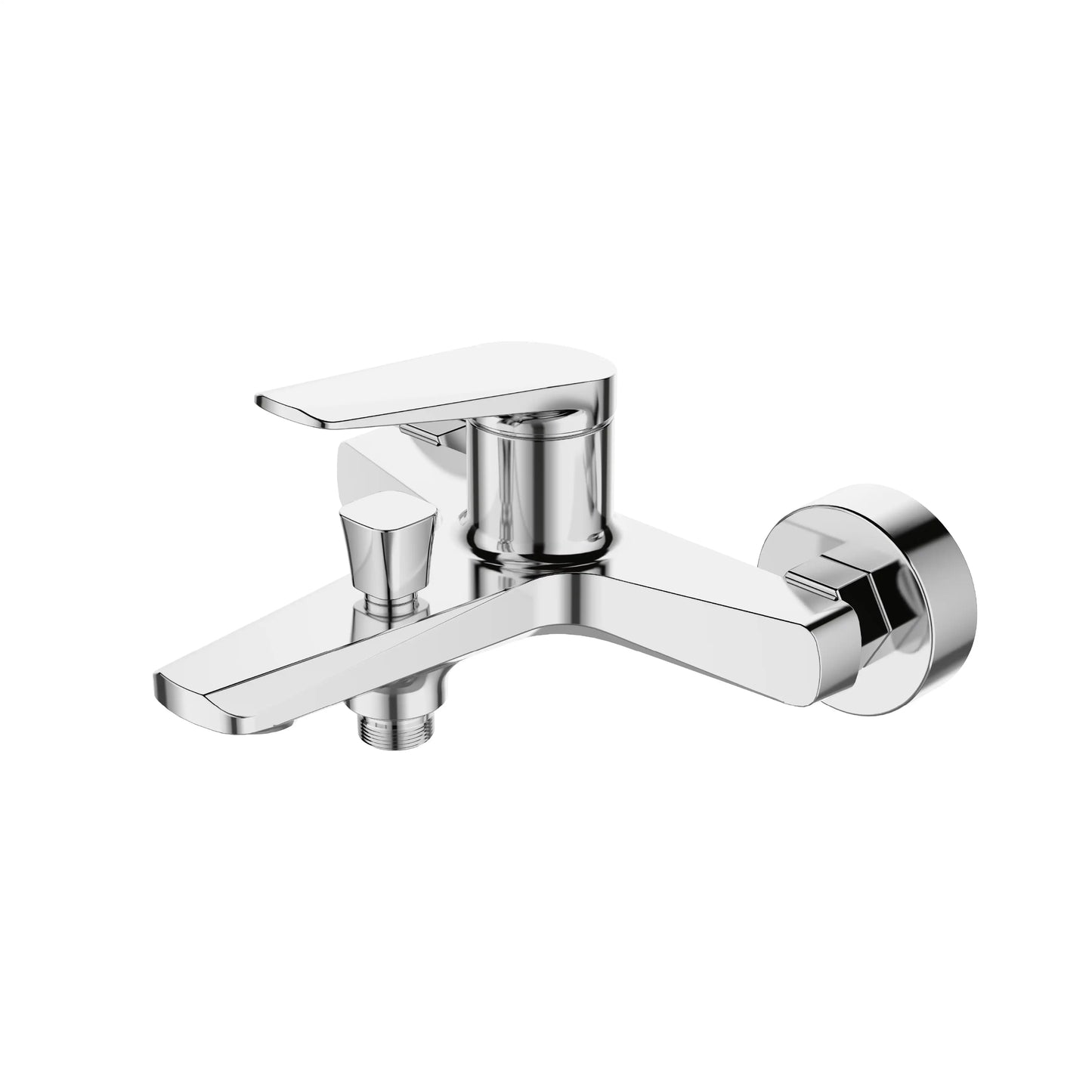 Sanitar ATRI-BM wall-mounted bath and shower mixer in polished chrome, featuring a single-lever handle, tapered square diverter, and a spout with a curved center channel.