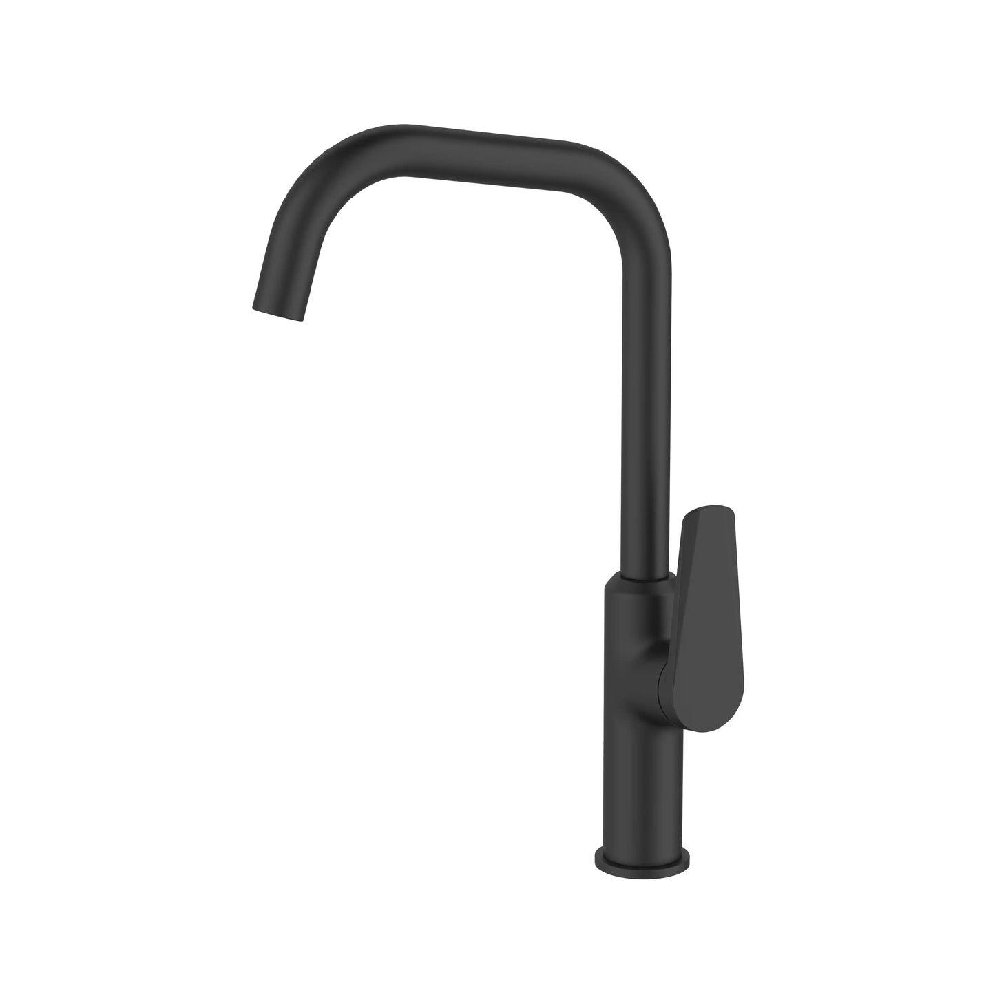Sanitar ATRI-KM BL premium brass kitchen sink mixer featuring a striking matte black finish with a modern single-lever handle and an elegant swivel spout design