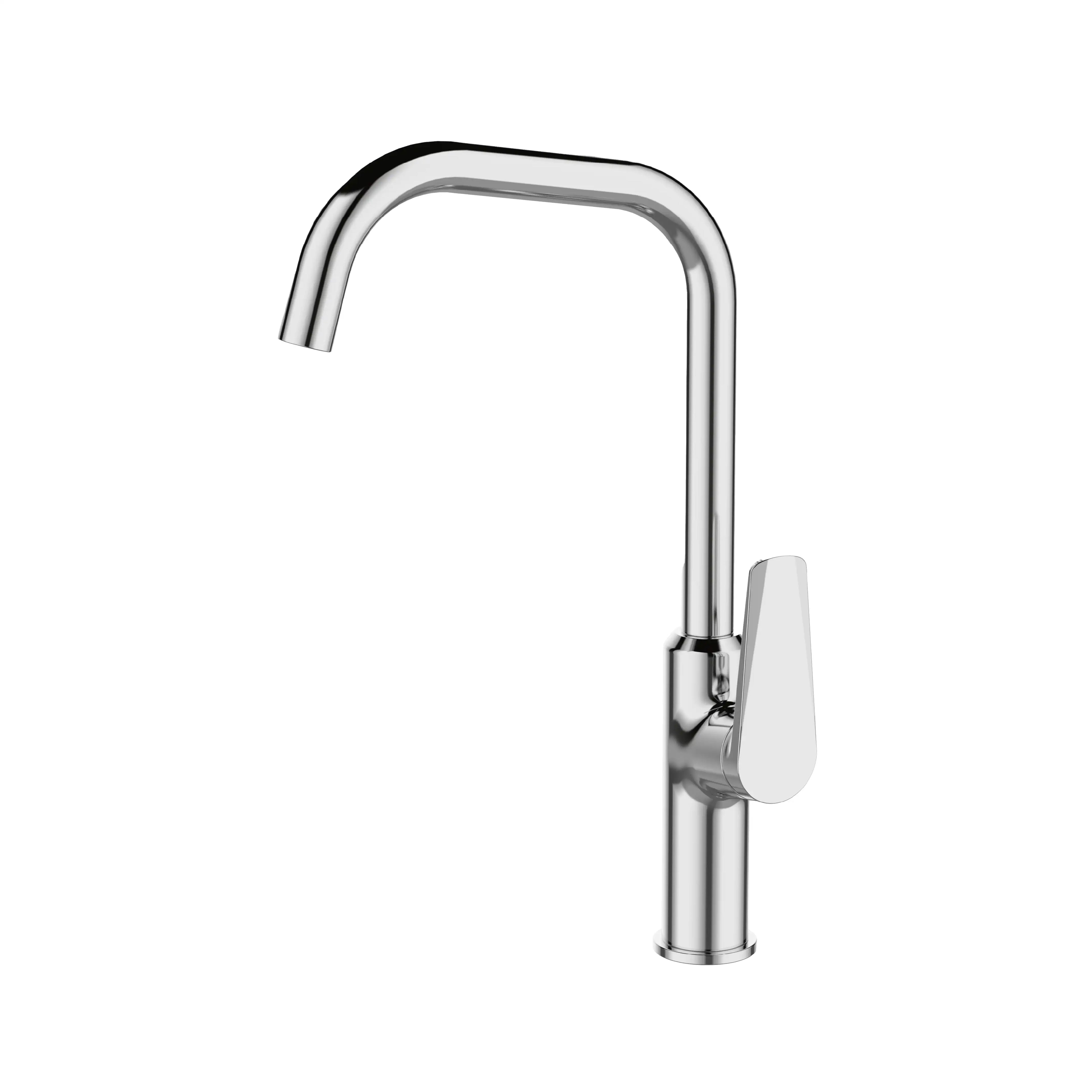 Sanitar ATRI-KM premium brass kitchen sink mixer with a polished chrome finish, modern single-lever handle, and sleek swivel spout design