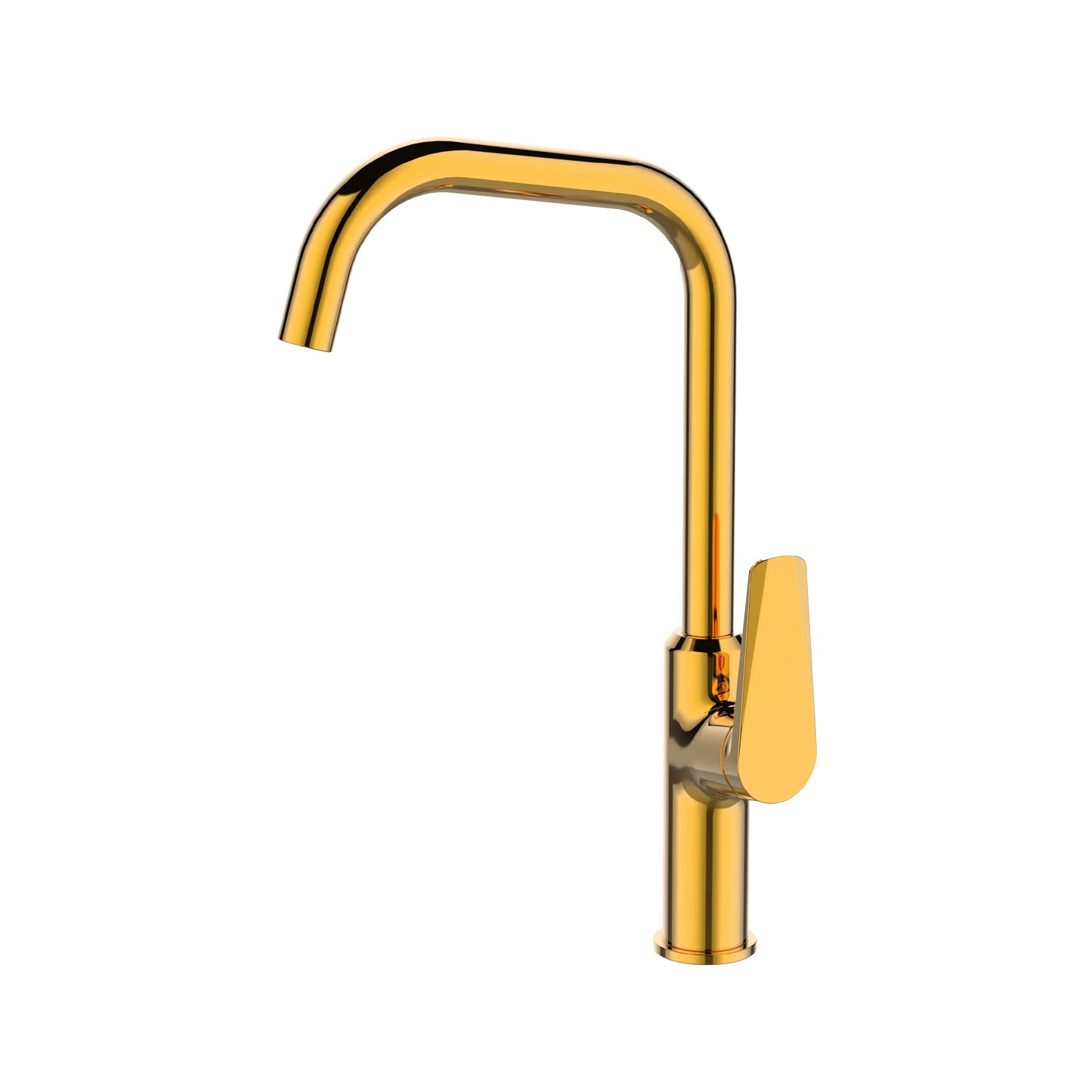 Sanitar ATRI-KM GD premium brass sink mixer featuring a luxurious gold finish with a modern single-lever handle and an elegant high-arc swivel spout