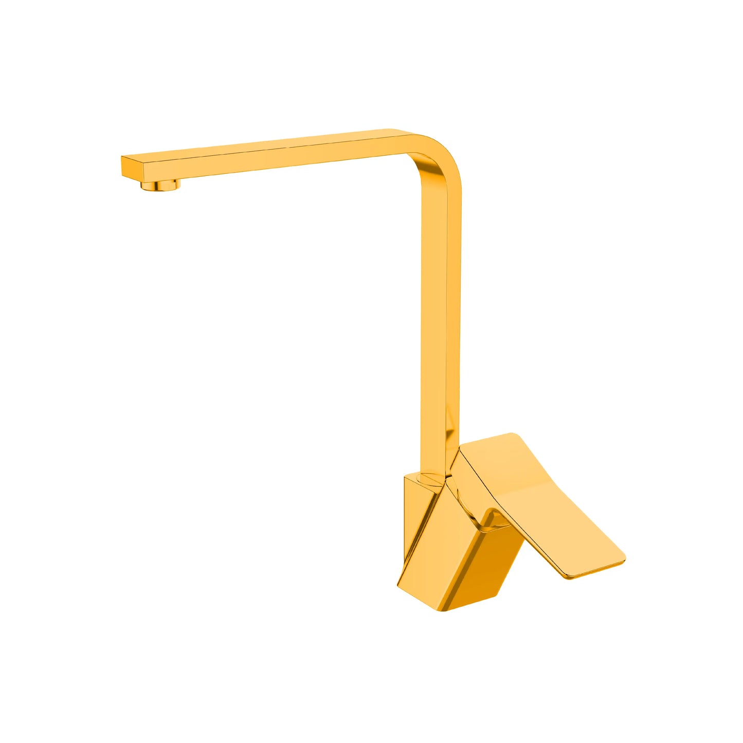 Sanitar CENT-KM GD premium brass sink mixer featuring a luxurious zirconium gold finish, modern single-lever handle, and an elegant high-arc swivel spout.