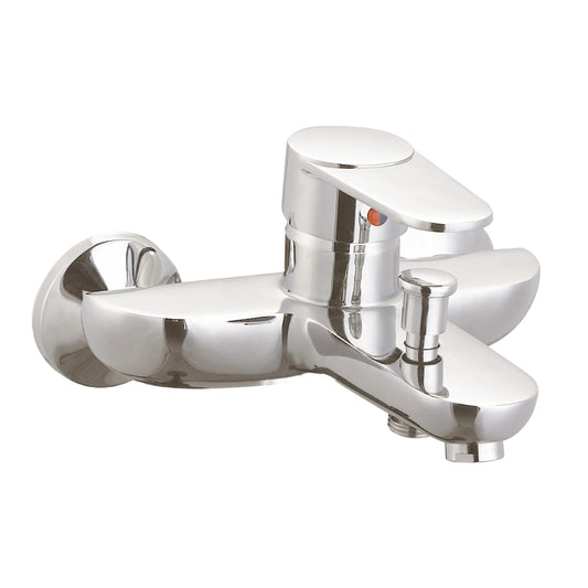 Sanitar CORAL-BM wall-mounted brass bath mixer with a polished chrome finish, featuring single-handle controls and a central diverter spout.