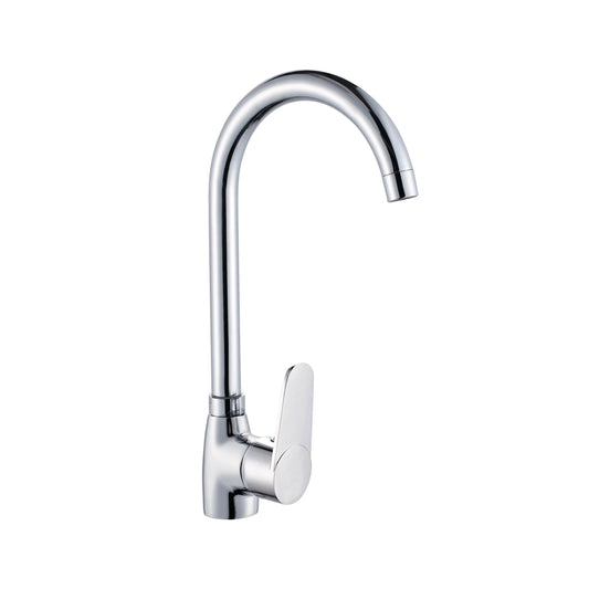 Sanitar CORAL-KM brass kitchen sink mixer featuring a polished chrome finish with a modern single-lever handle and an ergonomic swivel spout.