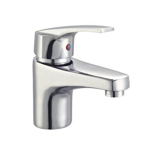 Sanitar CRYSTAL-WB brass washbasin mixer with a polished chrome finish, modern single-lever handle, and a sleek curved spout design.
