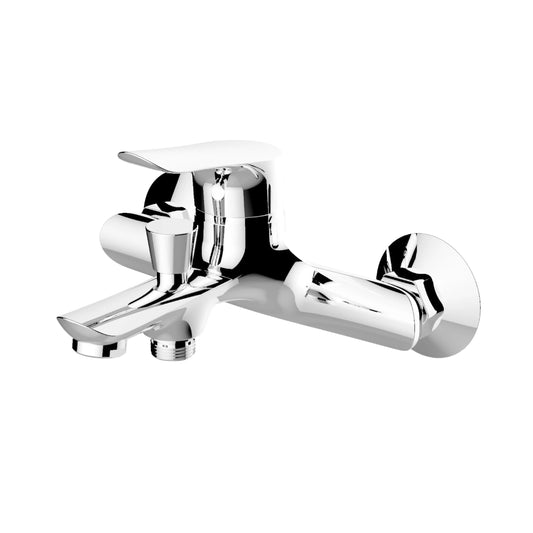 Sanitar DELI-BM premium brass wall-mounted bath mixer with polished chrome finish, single-lever handle, and sleek fixed spout design