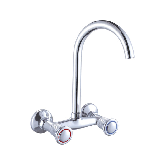 Sanitar DIAMOND-WSM wall-mounted zinc sink mixer featuring a polished chrome finish, a sleek double-lever handle, and a modern swivel spout.