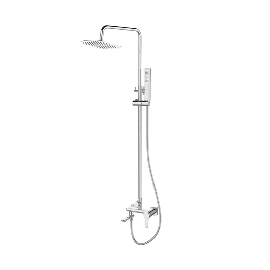 Sanitar FOSSANO ZR dual chrome shower set featuring a polished chrome finish, modern dual-control handles, and a high-performance overhead rainfall spout design.