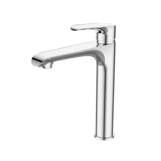 Sanitar JENNET-HWB tall brass washbasin mixer featuring a polished chrome finish, sleek single-lever handle, and elegant high spout designed for countertop vessel sinks.