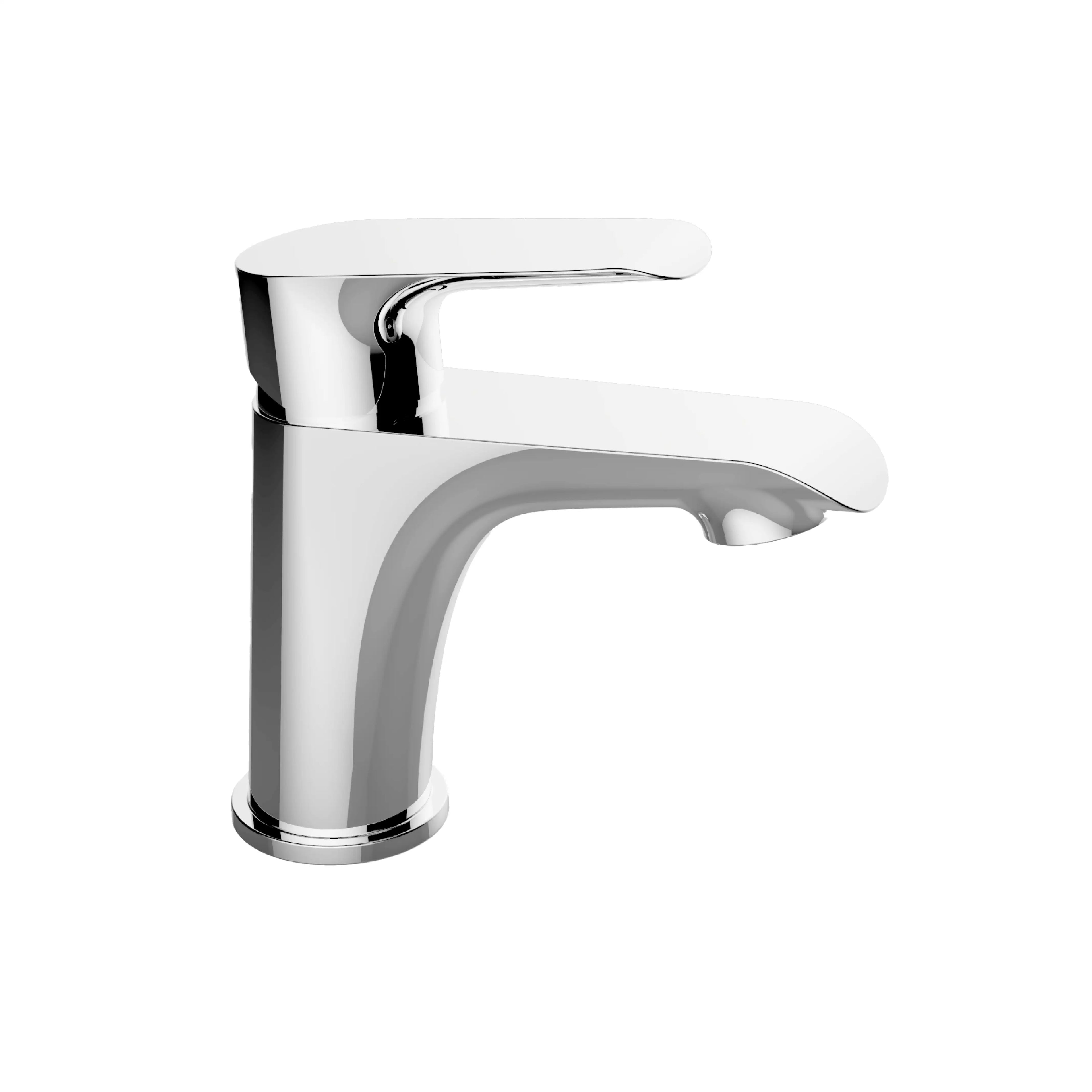 Sanitar JENNET-WB premium brass washbasin mixer with a polished chrome finish, featuring a modern single-lever handle and a sleek, curved spout.