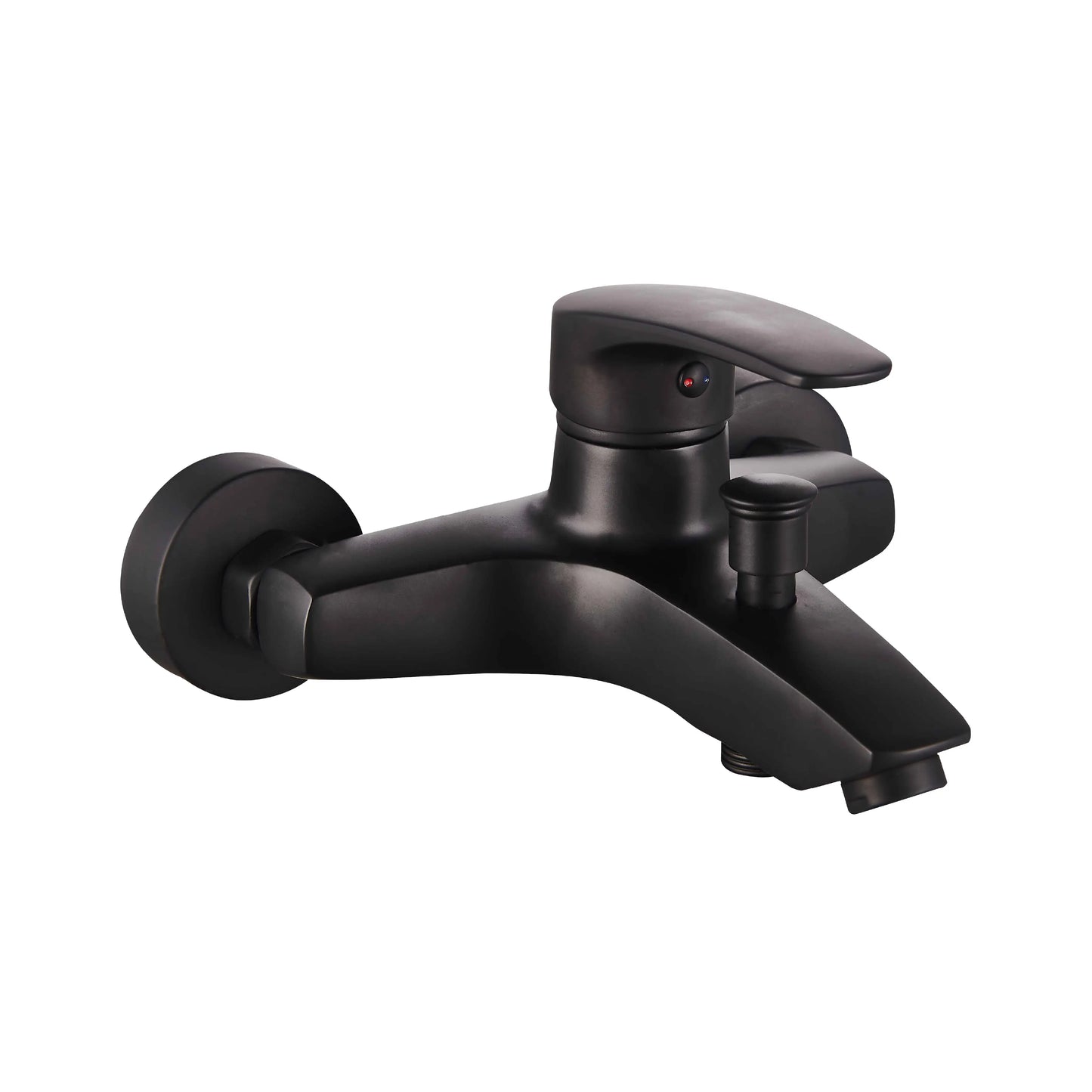 Sanitar JET BLACK-BM wall-mounted bath mixer featuring a sleek matte black finish, a modern single-lever handle, and a classic curved spout.
