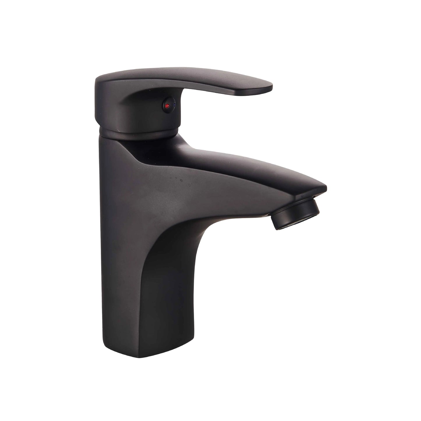 Sanitar JET BLACK-WB washbasin mixer featuring a modern matte black finish with a sleek single-lever handle and a curved fixed spout for a contemporary bathroom look