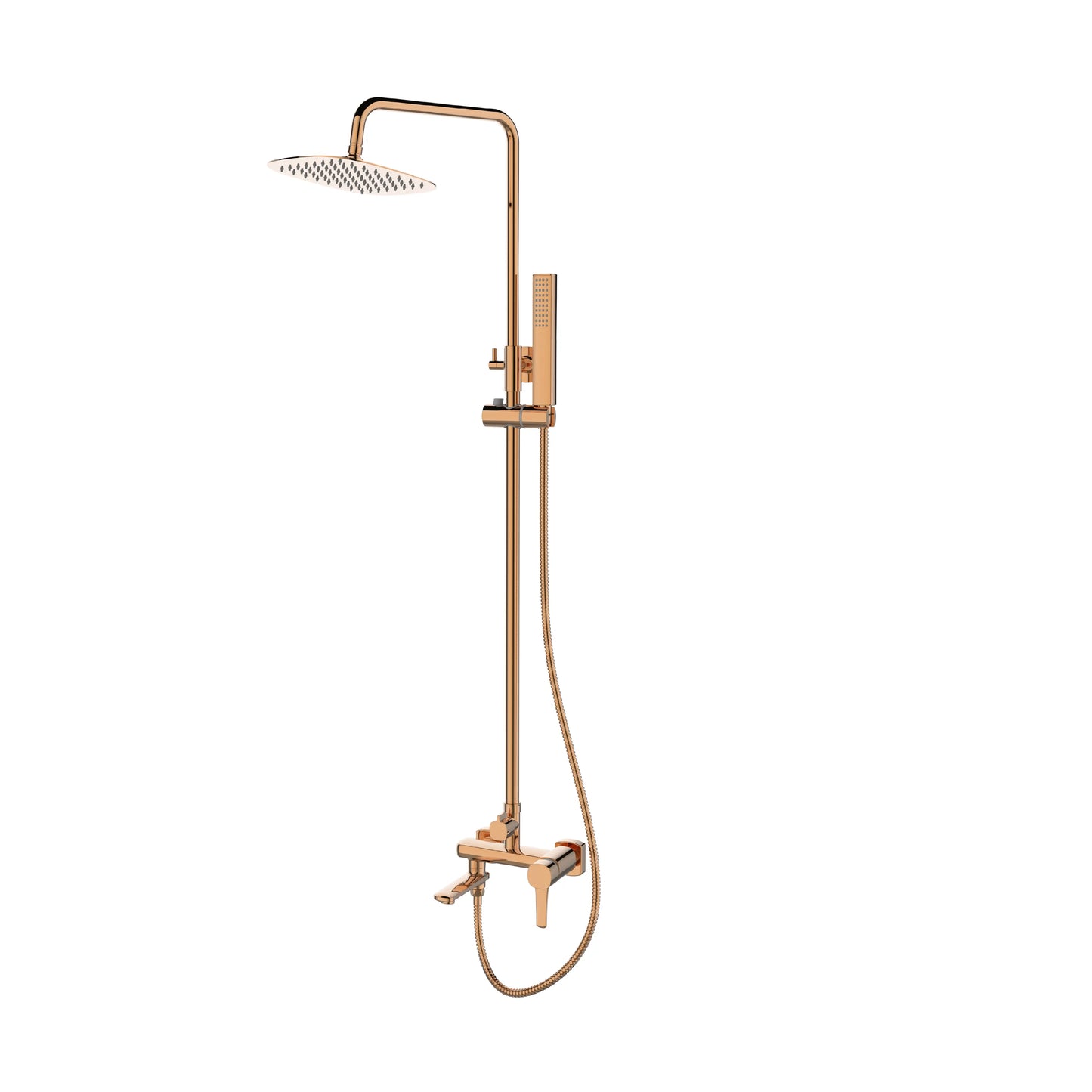 Sanitar ZR MODOV CGD dual shower set featuring a luxurious gold finish with a large square rain shower head, handheld sprayer, and sleek single-lever wall-mounted control valve