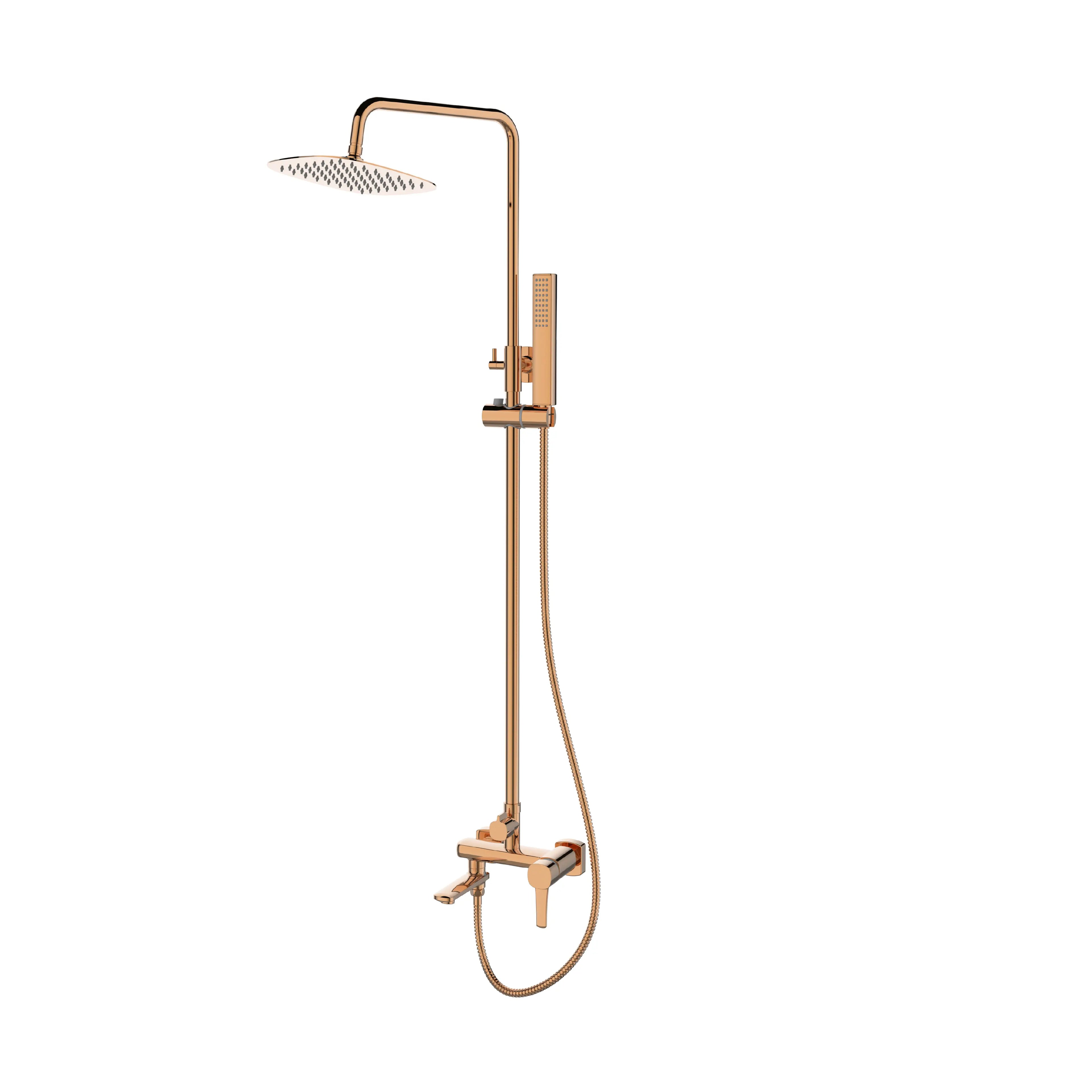 Sanitar ZR MODOV CGD dual shower set featuring a luxurious gold finish with a large square rain shower head, handheld sprayer, and sleek single-lever wall-mounted control valve