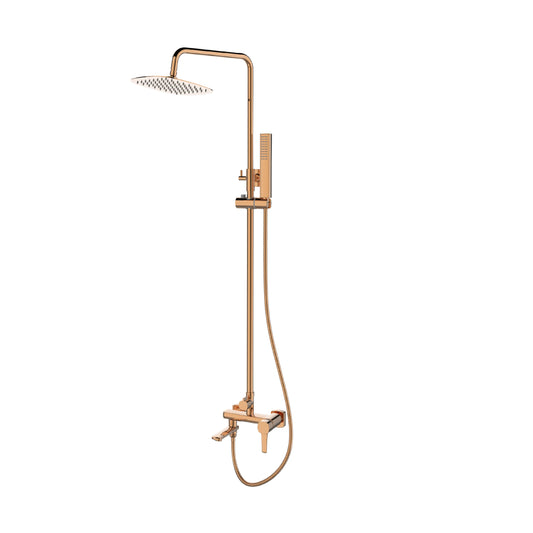 Sanitar ZR MODOV CGD dual shower set featuring a luxurious gold finish with a large square rain shower head, handheld sprayer, and sleek single-lever wall-mounted control valve