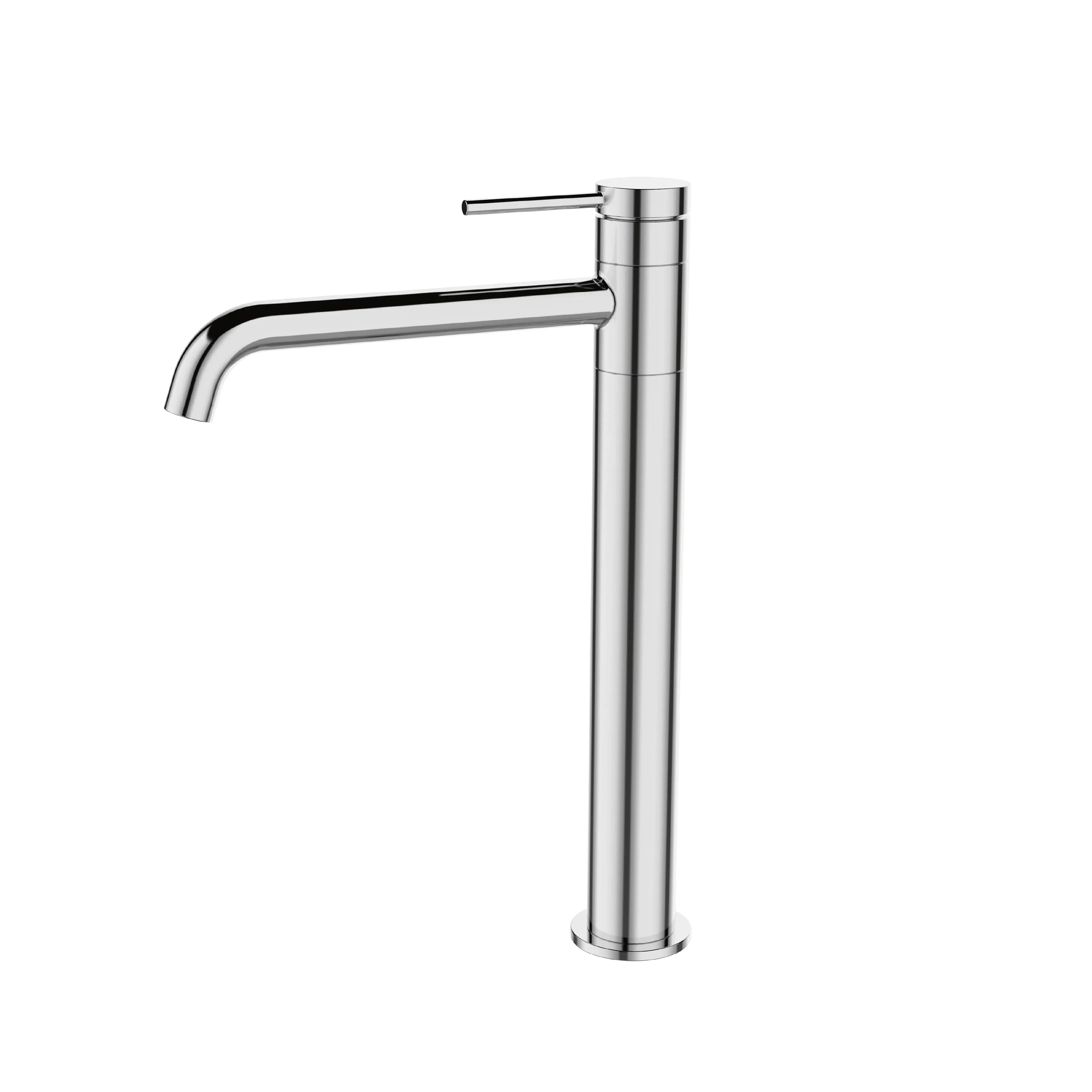 Sanitar Rapallo premium brass washbasin mixer in polished chrome, featuring an extended tall body, pin-style single-lever handle, and a straight spout with a curved tip.