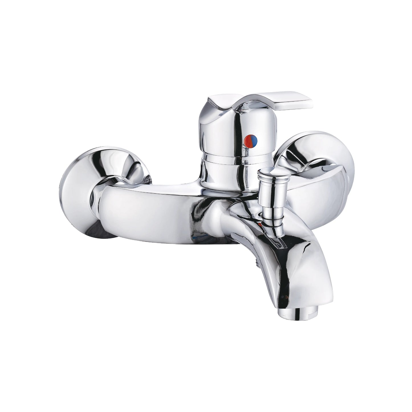 Sanitar RUBY-BM brass wall-mounted bath mixer with polished chrome finish, ergonomic single-lever handle, and modern diverter spout