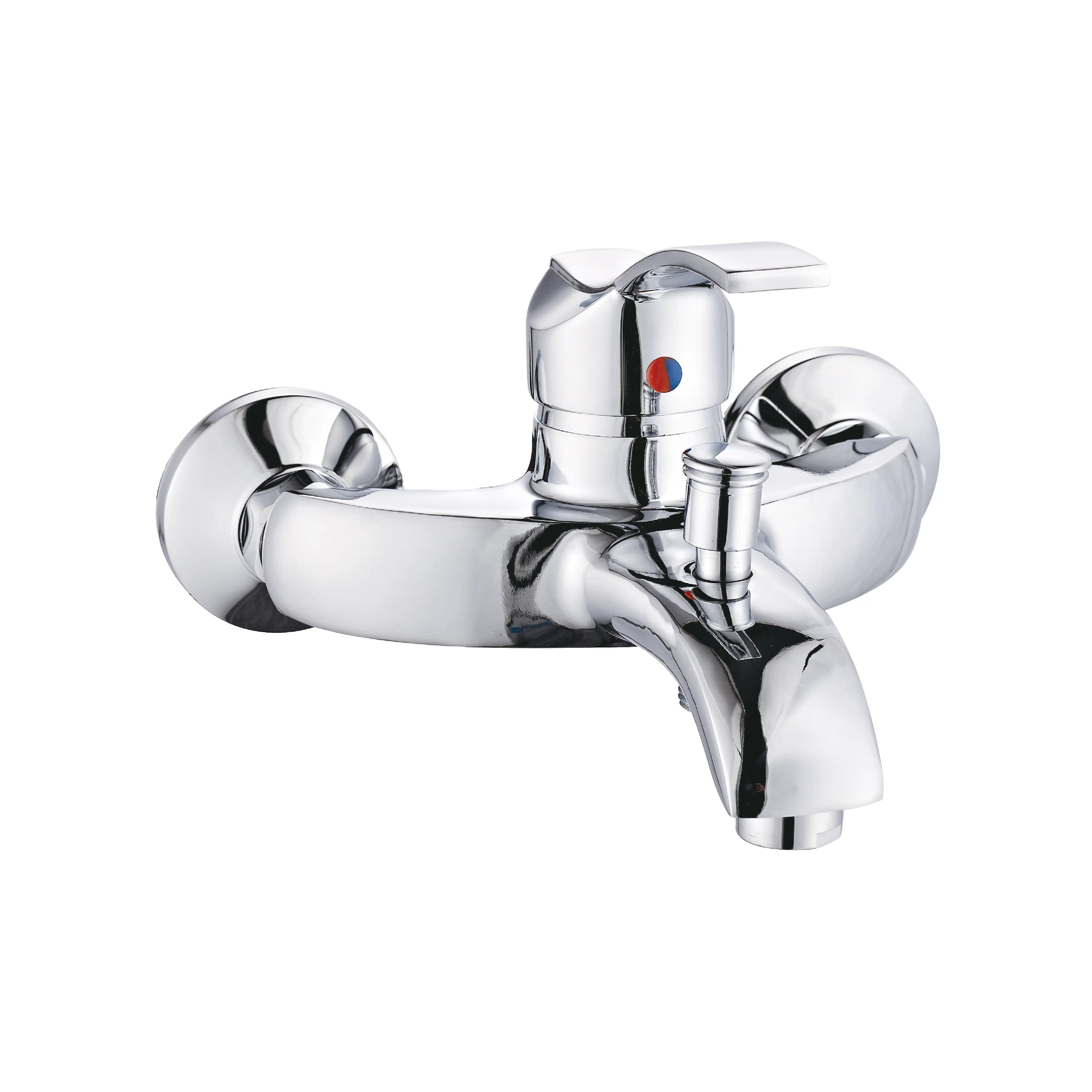 Sanitar RUBY-BM brass wall-mounted bath mixer with polished chrome finish, ergonomic single-lever handle, and modern diverter spout