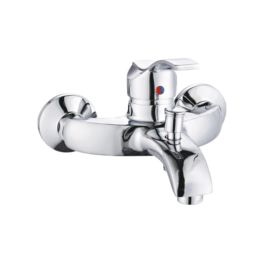Sanitar RUBY-BM brass wall-mounted bath mixer with polished chrome finish, ergonomic single-lever handle, and modern diverter spout