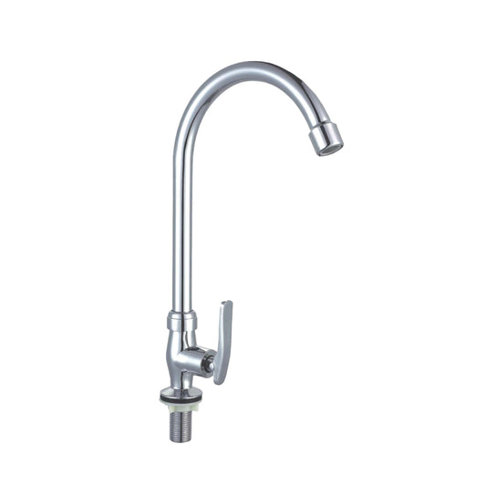 Sanitar SANI-SLPC 7029 0008 washbasin pillar cock featuring a polished chrome finish with a modern single-lever handle and a curved fixed spout.