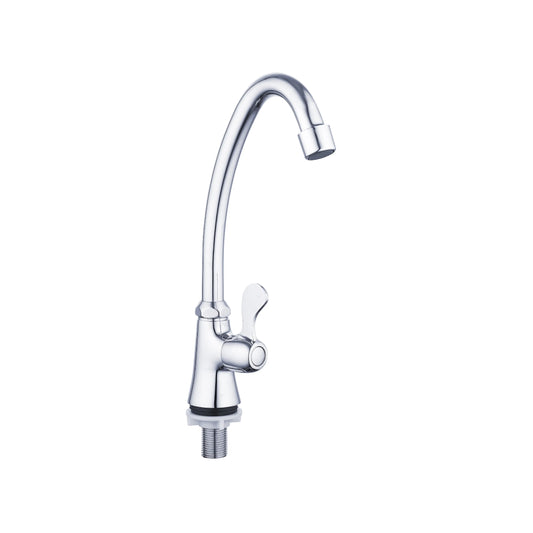 Sanitar SANIPCS09 single-line washbasin pillar cock featuring a polished chrome finish, a sleek single-lever handle for easy control, and a fixed curved spout design.