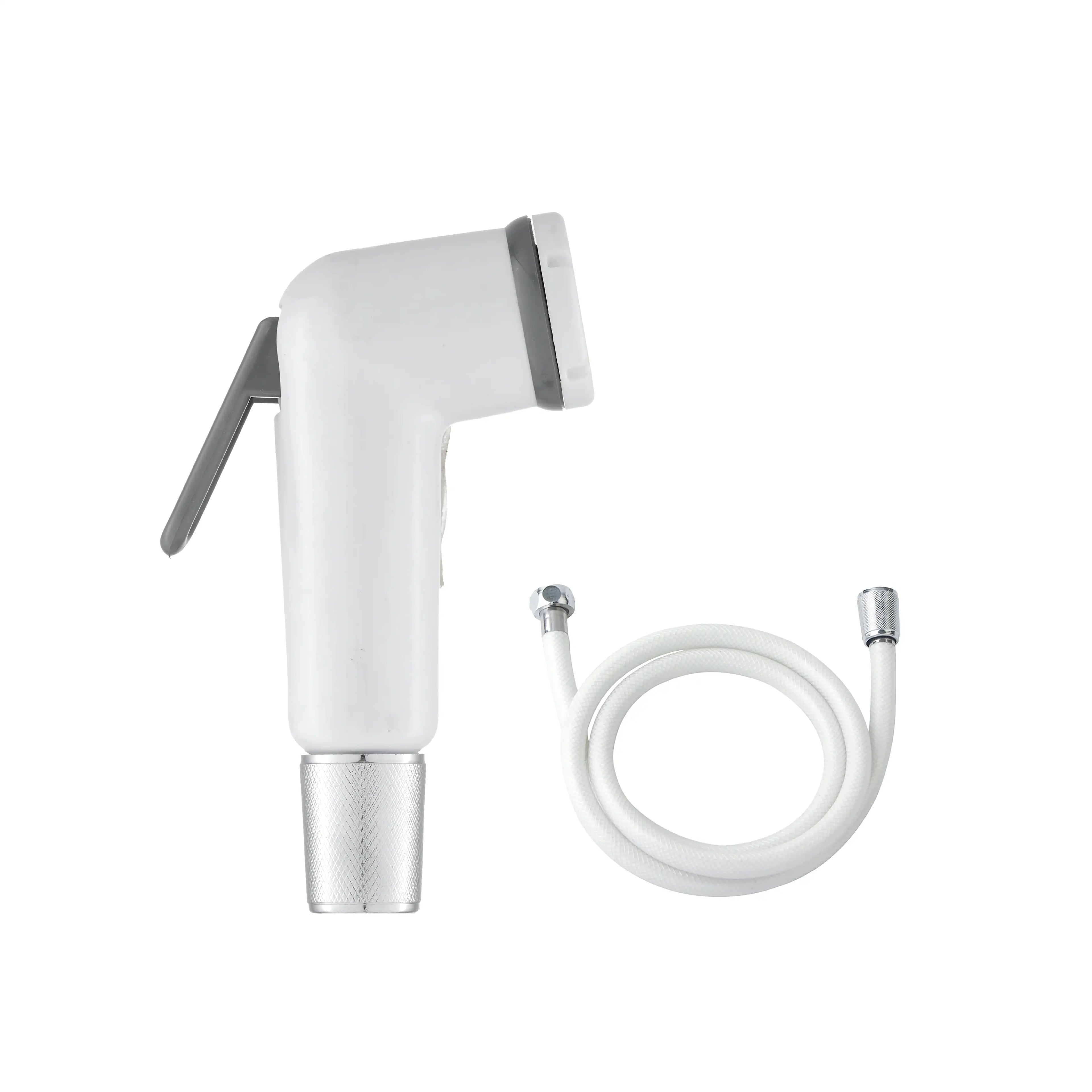 Sanitar SAMA white bidet shuttaf sprayer featuring a durable PVC hose and ergonomic hand grip with a thumb-trigger control for easy water flow.
