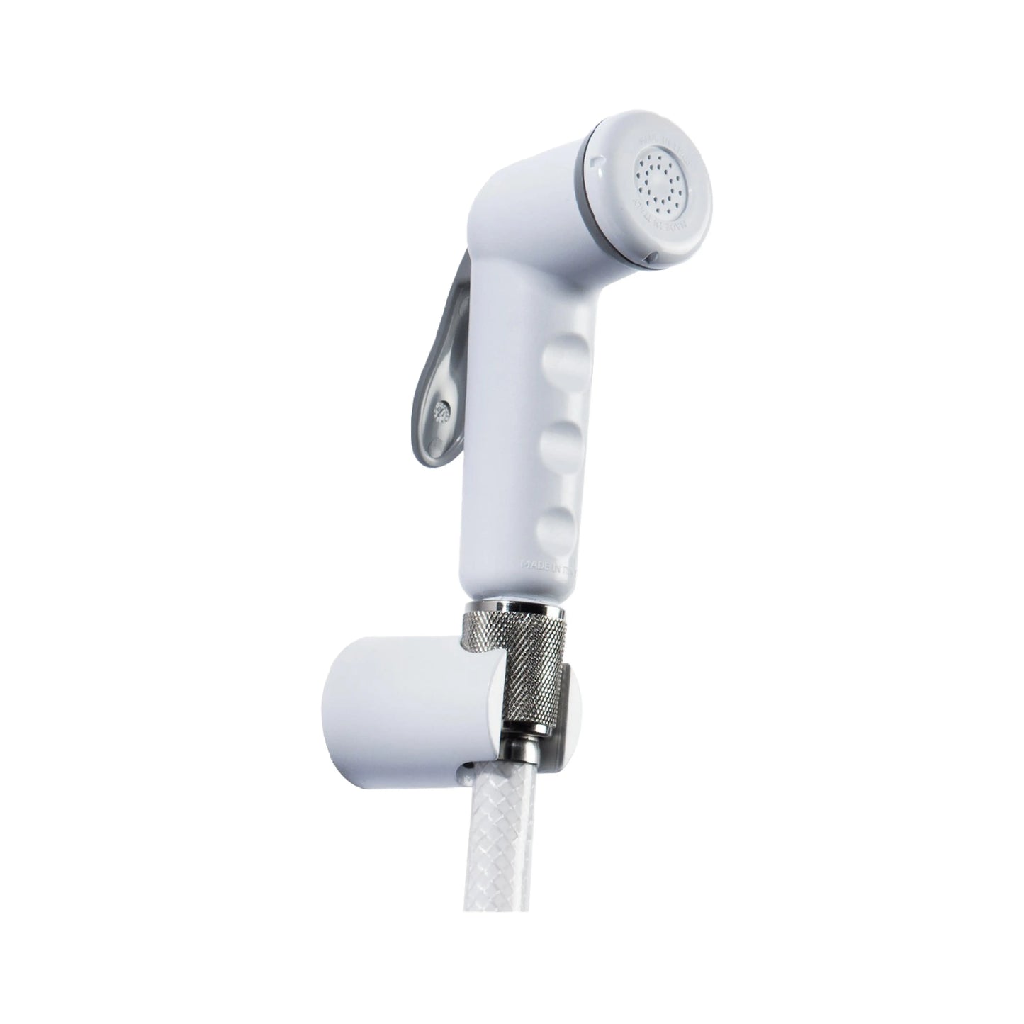 Sanitar VERITA Italian-made shuttaf with white body, ergonomic trigger handle, and flexible PVC hose
