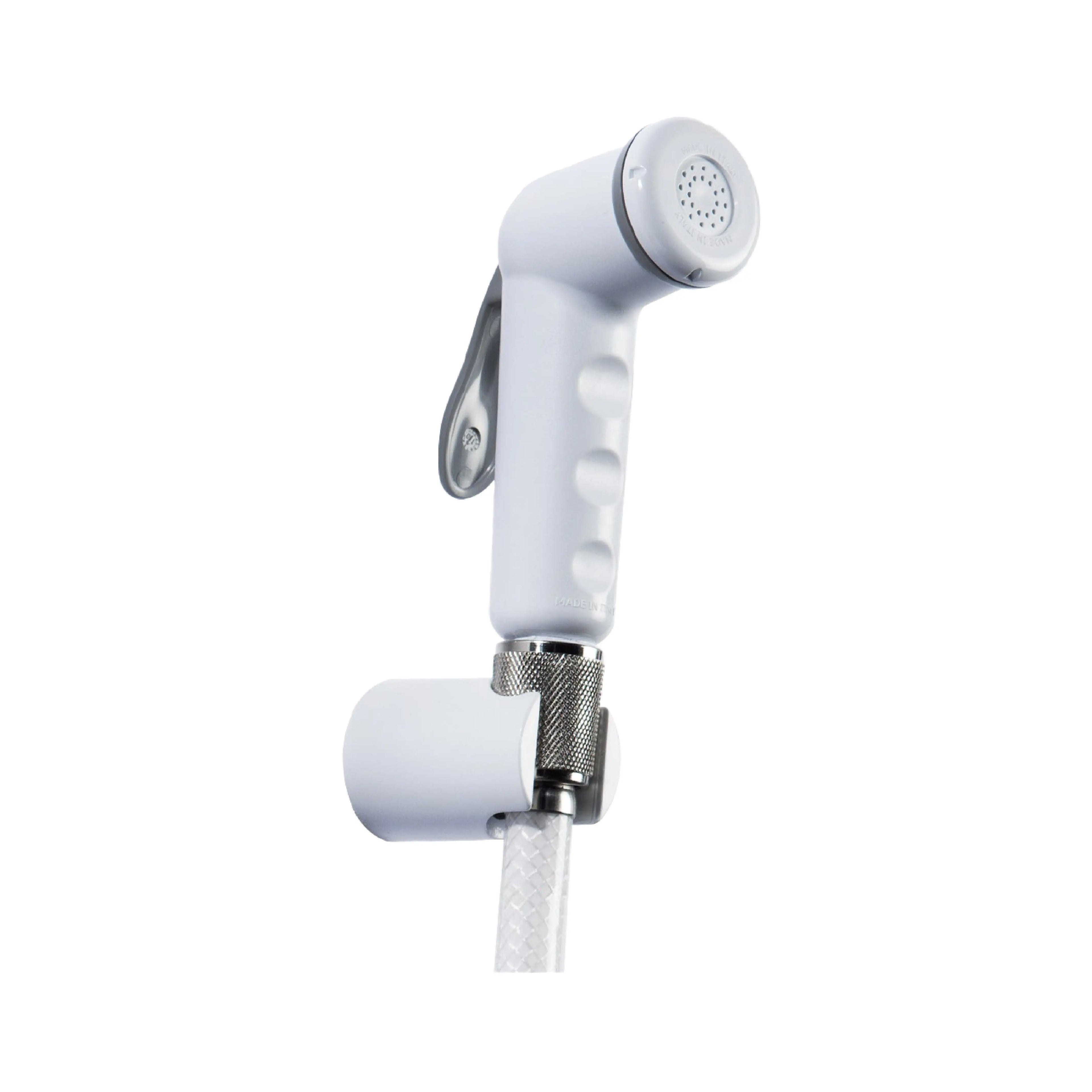 Sanitar VERITA Italian-made shuttaf with white body, ergonomic trigger handle, and flexible PVC hose