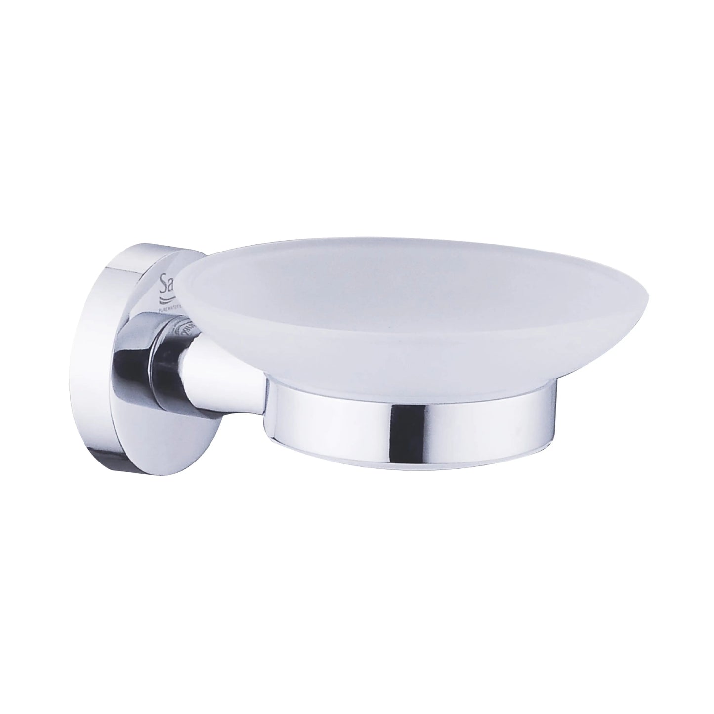 Sanitar SANI-SDGL C259ZG7 wall-mounted soap dish featuring a frosted glass tray held by a durable polished chrome zinc bracket.