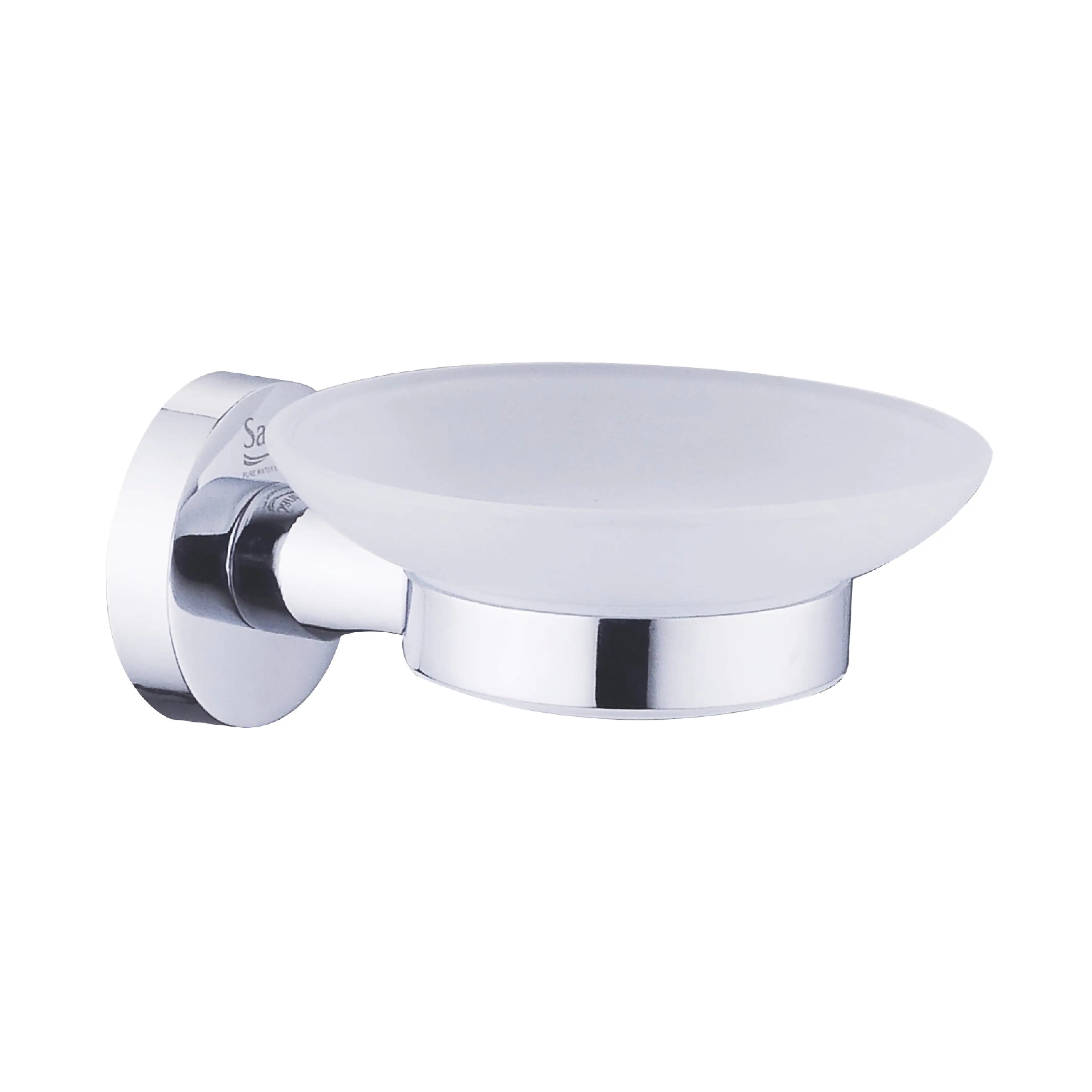 Sanitar SANI-SDGL C259ZG7 wall-mounted soap dish featuring a frosted glass tray held by a durable polished chrome zinc bracket.