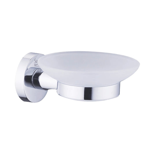 Sanitar SANI-SDGL C259ZG7 wall-mounted soap dish featuring a frosted glass tray held by a durable polished chrome zinc bracket.